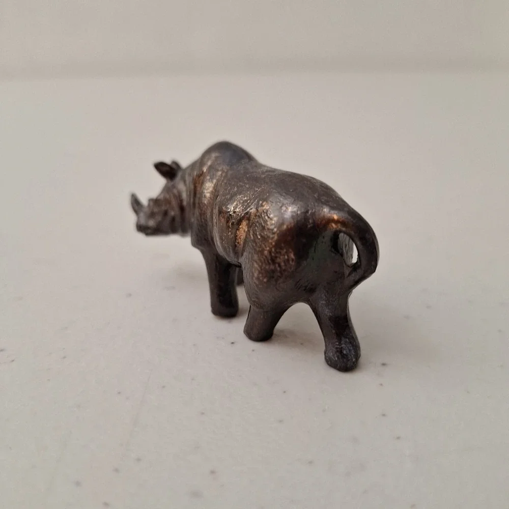 Early Antique Brass Rhinoceros Figure Miniature 2.75